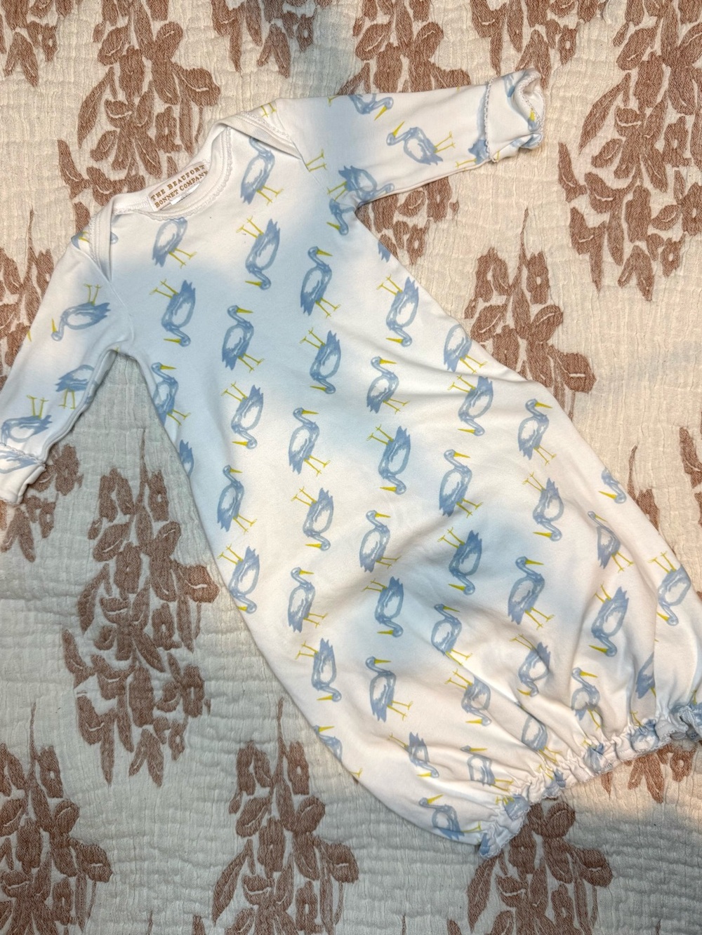 The Beaufort Bonnet Company White Sleep Sack with Light Blue Heron Print